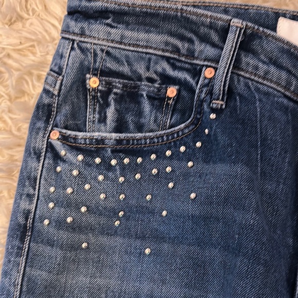 NWT MOTHER the Insider Flood high rise crop denim with stud details - Picture 10 of 13
